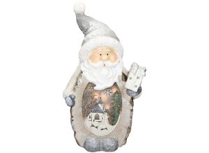 8719987972775 - Ecd Germany - Weihnachtsmann Figur mit led Beleuchtung 52 cm Warmweiß Weihnachtsfigur Weiß mit grauem Hut und Schal Holzoptik Batteriebetrieben