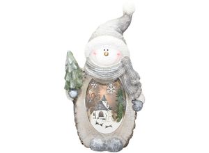 8719987972799 - Ecd Germany - Schneemann Figur mit led Beleuchtung 53 cm Warmweiß Weihnachtsfigur Weiß mit grauem Hut und Schal Holzoptik Batteriebetrieben für