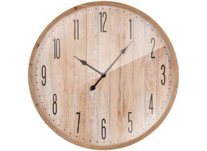 8719987984075 - Ecd Germany - Große Wanduhr mit Arabische Ziffern ø 76 cm Natur aus MDF-Holz und Glas Fichtenoptik Design Uhr im Vintage-Stil Leisem Uhrwerk