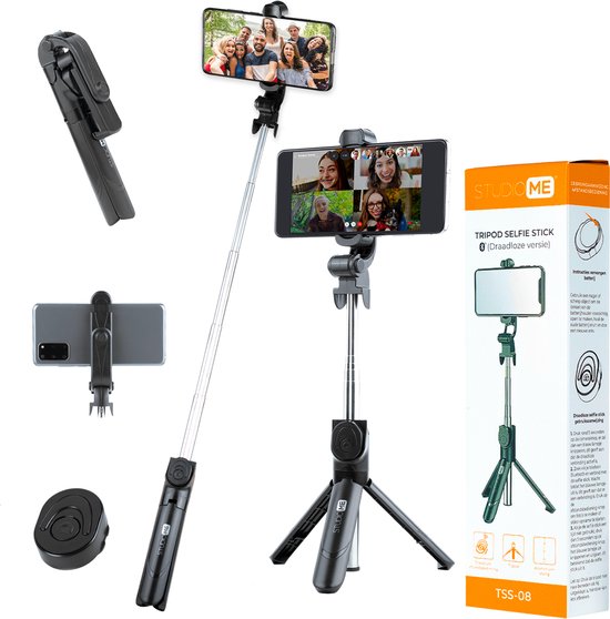 8719992299614 - Studio ME 3 in 1 Selfie Stick Stativ - Selfie Stick Universal - Foto und Video - Bluetooth Fernbedienung - Telefonhalterung - Telefonstativ