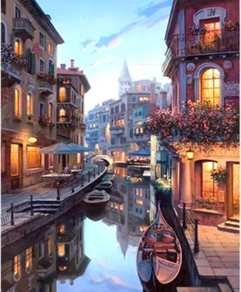 8719992341320 - Malen nach Zahlen Erwachsene - Venedig - Italien - Gondel - Malen nach Zahlen - 40x50cm