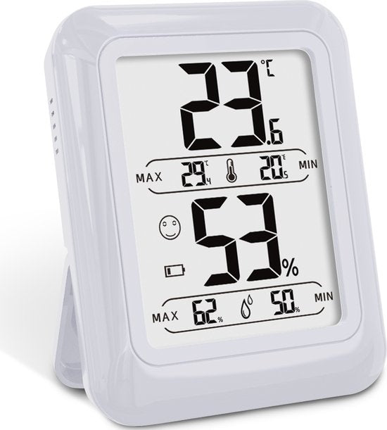 8719992366941 - Digitales Thermo-Hygrometer Weiß - Digitales Innenraum-Thermometer - Innenraum-Hygrometer - Wetterstation mit Luftfeuchtigkeitsmesser - Inklusive Batterie