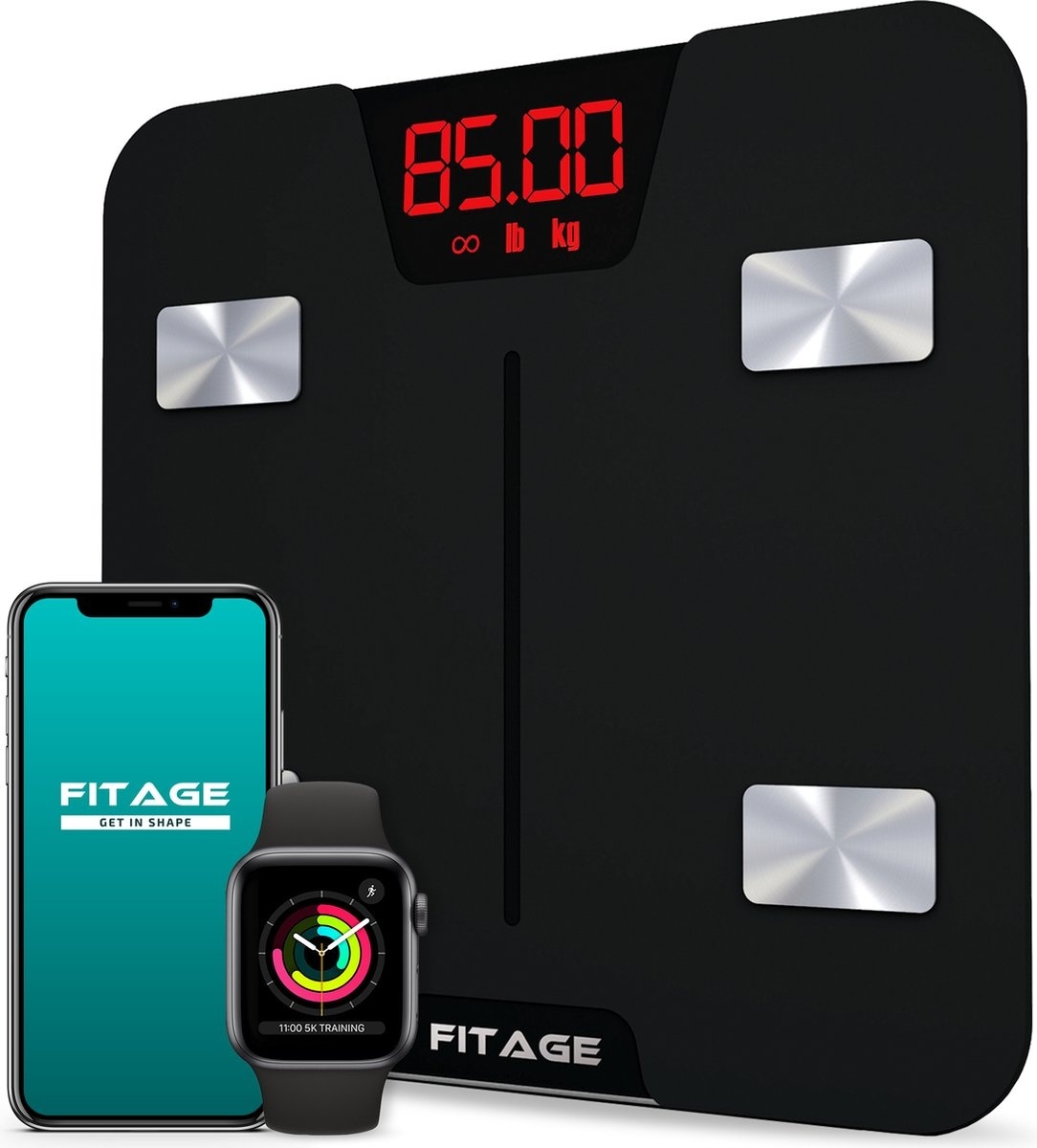 8719992433582 - FITAGE Smart Scale mit 17-facher Körperanalyse - FITAGE App - Schwarz