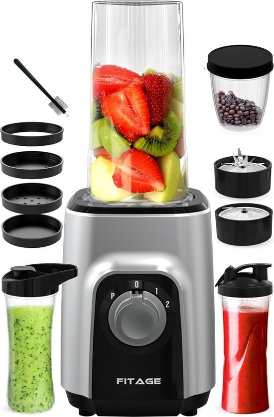 8719992433858 - FITAGE Blender - Smoothie Maker - 500w Blender to Go - Mixer - 2x 650ml Smoothie Cup