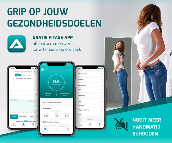 8719992433902 - LED Weegschaal Personenweegschaal Digitaal - Slimme Weegschaal met 17x Lichaamsanalyse - Weegschalen - App