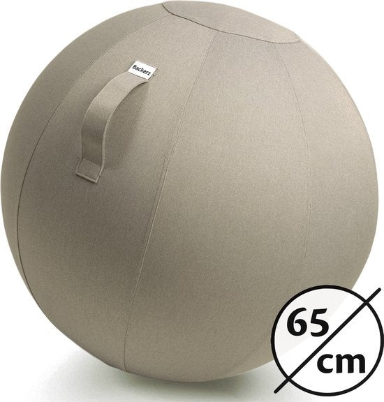 8719992724253 - Bckz Sitzball Büro und Zuhause 65 CM - Luxus-Yoga-Ball - Sitzball mit Hülse - Ergonomischer Bürostuhl-Ball - Leinen Sand Grau