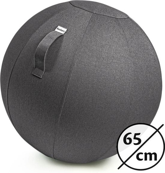 8719992724321 - Backerz® Sitzball Büro und Zuhause 65 CM - Luxus-Yogaball - Sitzball mit Hülle - Ergonomischer Bürostuhlball - Leinen Anthrazit