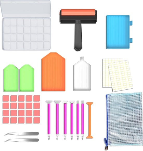 8719992764419 - RubyeÂ® Diamantmalerei Zubehör Paket - Aufbewahrungsbox - Diamantmalerei Erwachsene - Roller - Stifte - Wachs - Shaker - Etui - Pinzette - Starter Pack