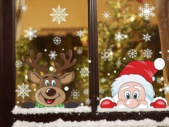 8719992944224 - Giftmas - Fensteraufkleber - Weihnachten - Fensterdekoration zu Weihnachten - Weihnachtsaufkleber - Fensteraufkleber Kinder - Weihnachtsdekoration für den Innenbereich - Weihnachtsdekoration - Weihnachtsmann - Rentier - 50 Stück