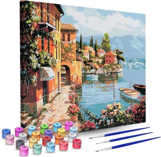 8719992944286 - RubyeÂ¬Ã† Malen nach Zahlen Erwachsene - Italienische Küste - Inklusive Farbe und Pinsel - Leinwand Malerei Leinwand - Farbe nach Zahlen - 40x50cm