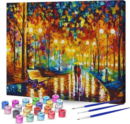 8719992944422 - RubyeÂ® Malen nach Zahlen Erwachsene - Romantischer Park - Inklusive Farbe und Pinsel - Leinwandmalerei - Farbe nach Zahlen - 40x50cm