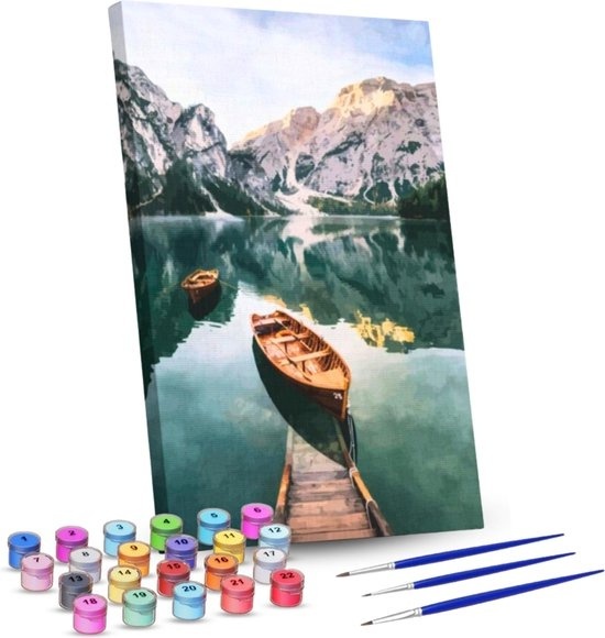 8719992944712 - RubyeÂ¬Ã† Malen nach Zahlen Erwachsene - See und Berge - inklusive Pinsel - Leinwand Malen nach Zahlen - 40x50cm