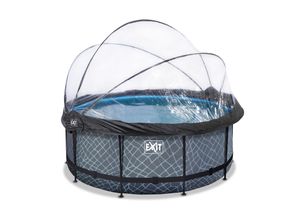 8720088263259 - Exit Toys Frame Pool ø360x122cm (12v Sandfilter) – Grau + Sonnendach + Wärmepumpe grau