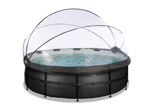 8720088267950 - Black Leather Optic Pool ø450x122cm mit Abdeckung und Sandfilterpumpe + Poolleiter- schwarz