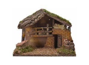 8720093394375 - Weihnachtskrippe Natur aus Holz 30 x 17 x 21 cm mit 10er LED-Lichterkette