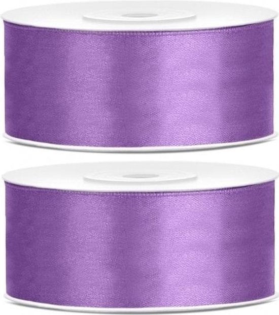 8720147192971 - 2x Hobby decoratie paarse satijnen sierlinten 25 cm 25 mm x 25 meter - Cadeaulinten satijnlinten ribbons - Lila paarse linten - Hobbymateriaal benodigdheden - Verpakkingsmaterialen