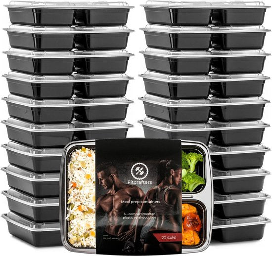 8720165166428 - Meal Prep Trays - Frischhalteschalen - Tiefkühlschalen - 20 Stück - 3 Fächer - 1L - BPA frei