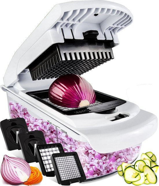 8720165166909 - Mandoline - Gemüseschneider - Zwiebelschneider - Spiralschneider - 4 Stück - Weiß - BPA frei