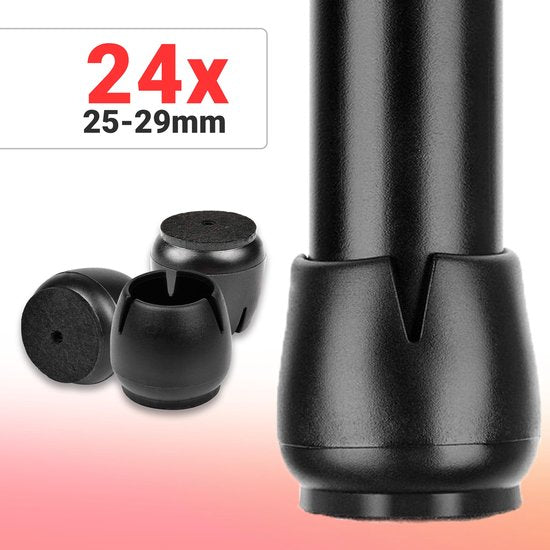 8720165531738 - Stuhlbeinkappen - 25-29mm - Kappen - Anti-Kratz-Filz - Stuhlbeinschoner - Bodenschoner - 24 Stück - Rund - Schwarz