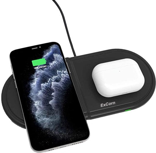 8720165578535 - 2-in-1 Wireless Apple Charger - Drahtloses Ladegerät für iPhone Samsung Smart Watch und Airpods - Qi-Ladegerät