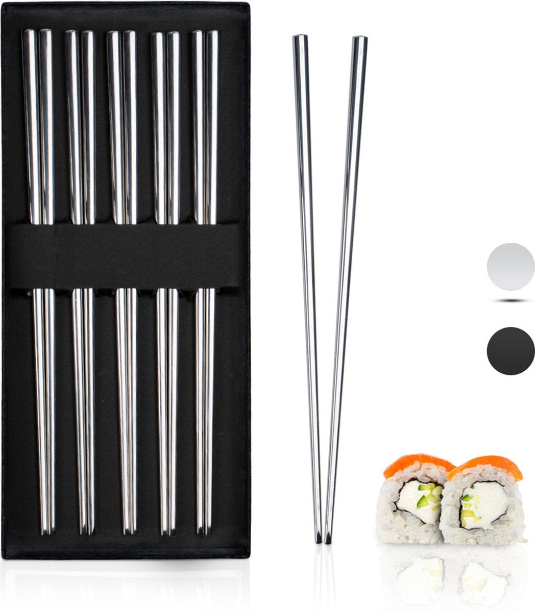 8720167426469 - DymundÂ¬Ã† Chopsticks - 5 Persoons Eetstokjes Set - Herbruikbaar - Vaatwasserbestendig - RVS - Zilver