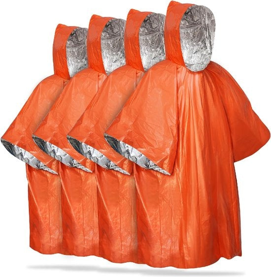 8720167427923 - Reddingsdeken Poncho - 4 Stuks - Regen Isolatiedeken voor Festival Wandelen - One Size - Dames   Heren - Oranje