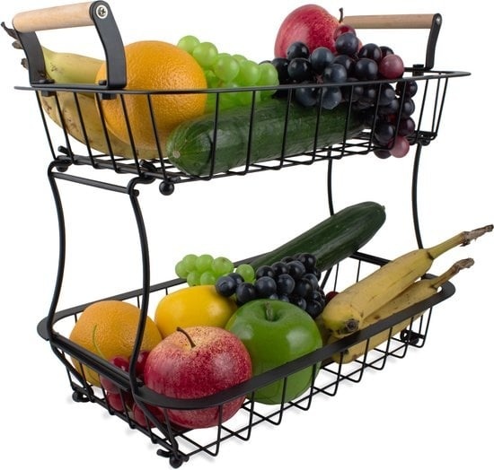 8720167428807 - Nimma Obstschale - 2 Lagen - Stahl Obstkorb - Etagere für Obst - Schwarz