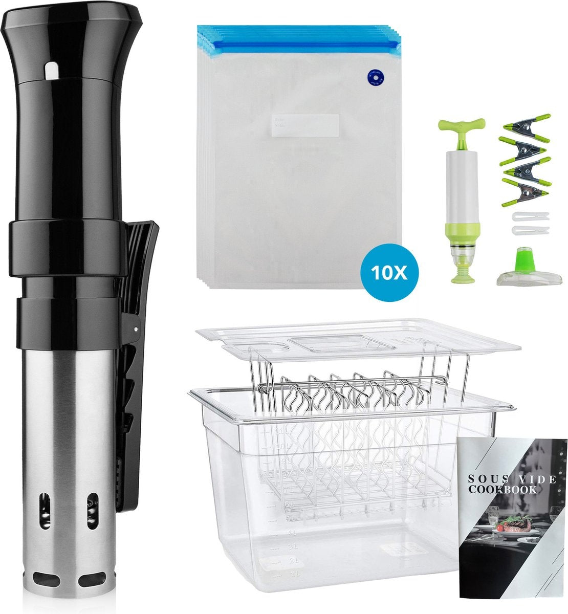 8720167428845 - Sous Vide Set - Inklusive Sous Vide Stick Vakuumbeutel und Pumpe Wasserbehälter Gestell - BPA-frei - 12 Liter 8720167428845 - Sous Vide Set - Inklusive Sous Vide Stick Vakuumbeutel und Pumpe Wasserbehälter Gestell - BPA-frei - 12 Liter