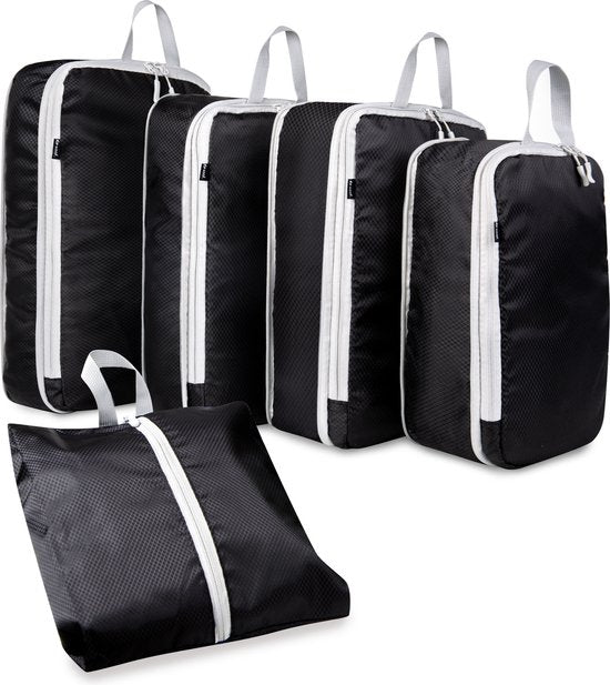 8720167429781 - Compression Packing Cubes Set - 5 Stück - Compression Zip - Rucksack   Reisegepäck   Koffer Organizer - Schwarz - Saaf