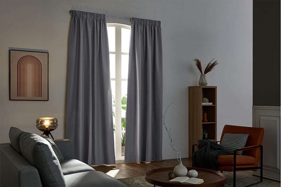 8720168397737 - Premium - Vorhänge - 1000% Verdunkelung - 14m x 27m - Haken - Hellgrau