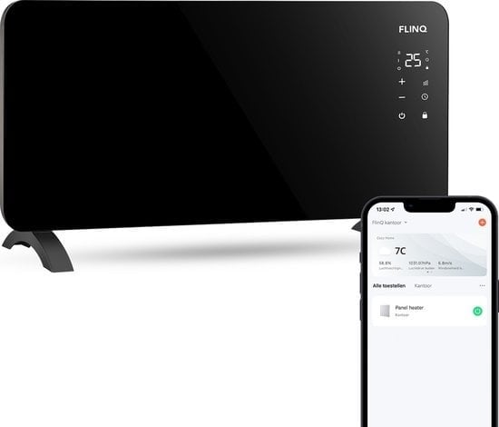 8720168682260 - Smart Panel Heater mit WiFi - Elektrische Heizung - Heizpaneel - Elektrische Heizung - Konvektorheizung - Tragbare Heizung - 2000W - Schwarz