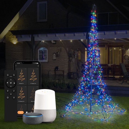 8720168688798 - Luminus Smart Christmas Tree 1200 LED - Fahnenmast-Weihnachtsbaumbeleuchtung 3 Meter - LED-Weihnachtsbeleuchtung für den Außenbereich - Farbauswahl per App oder Fernbedienung