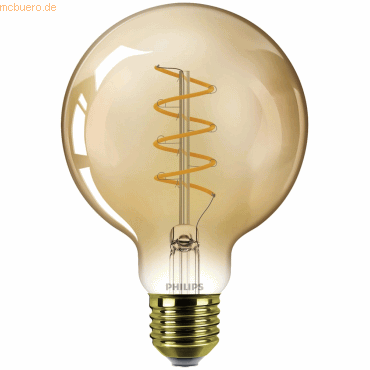 8720169191532 - Vintage led Filament Lampe ersetzt 40W E27 Globe - G95 55W 470lm 2200K dimmbar Einerpack - yellow - Philips