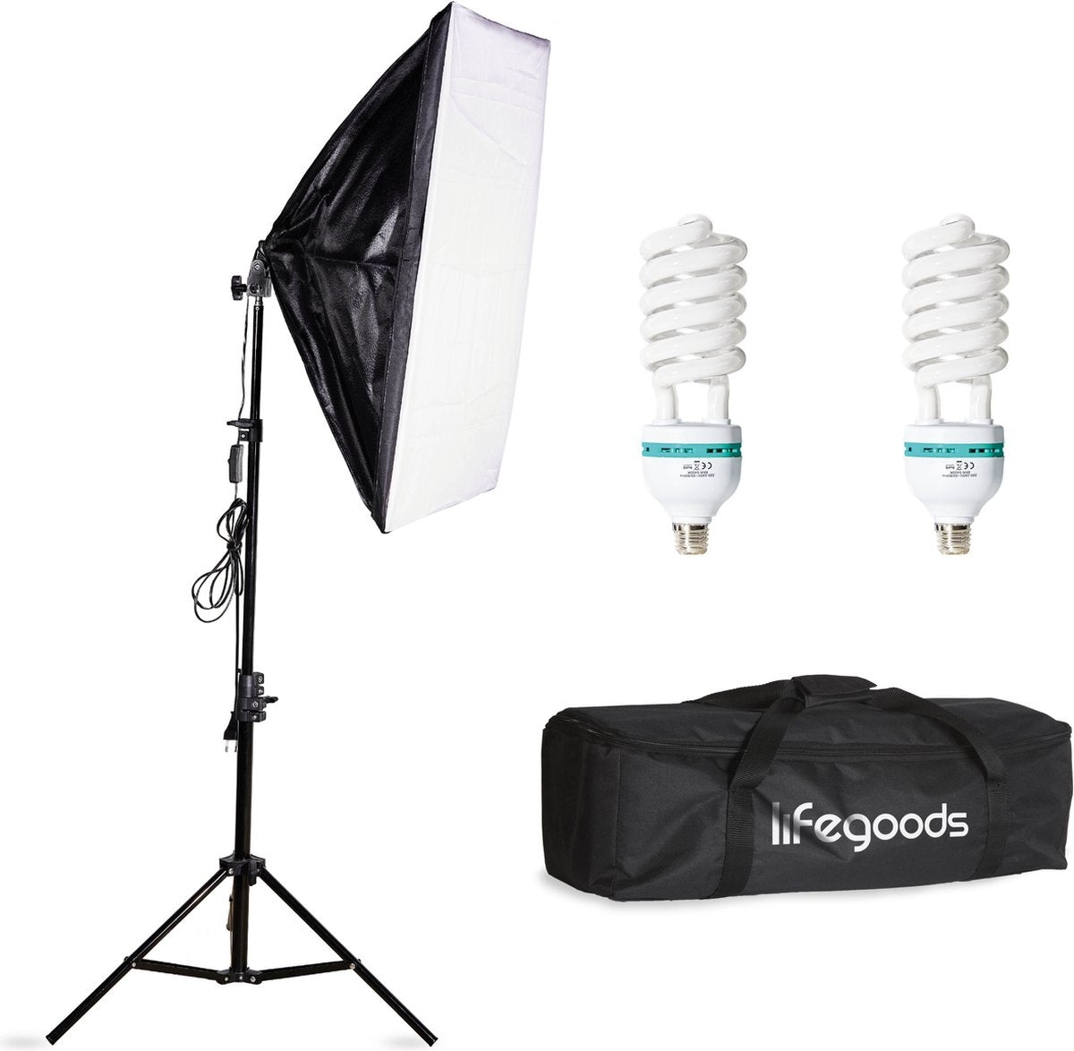 8720195250265 - LifeGoods Softbox Studioleuchte - Komplettset mit Tragetasche - 50x70 cm - Schwarz