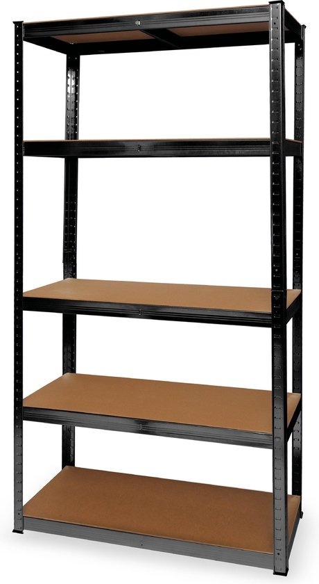 8720195250357 - Regalschrank - Lagerregal - 5 Fachböden - 875 kg Belastbarkeit - 90x40x180 cm - Metall MDF - Schwarz