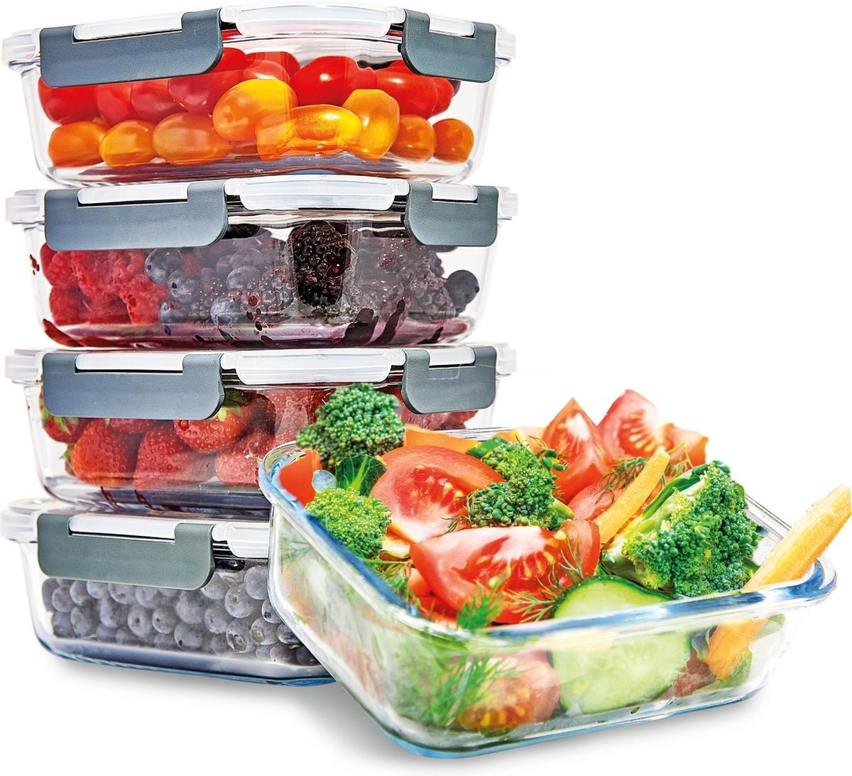 8720195250401 - Meal Prep Trays - Frische-Schalen-Set - luftdicht - BPA-frei - 1L - Glas - 5 Stück