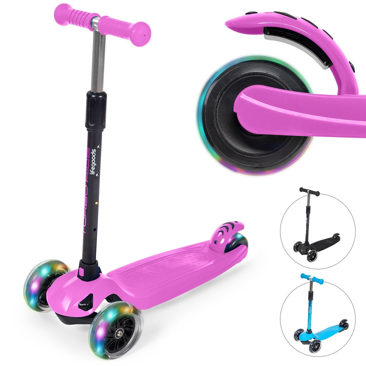 8720195251217 - TurboRide Kinder-Roller - Alter 5-8 Jahre - 3 leuchtende Räder - Jungen Mädchen - Pink