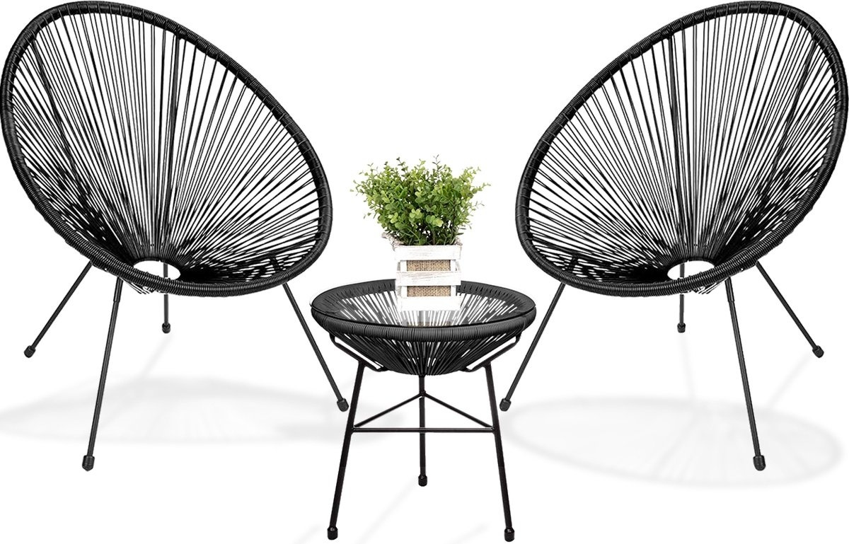 8720195251408 - Acapulco Bistro Set - 3-tlg - Gartenset mit Beistelltisch - Schwarz