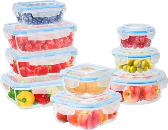 8720195252238 - Mahlzeit Vorbereitung Tabletts - Frische Tray Set - luftdicht - BPA frei - Glas - 9 Stück