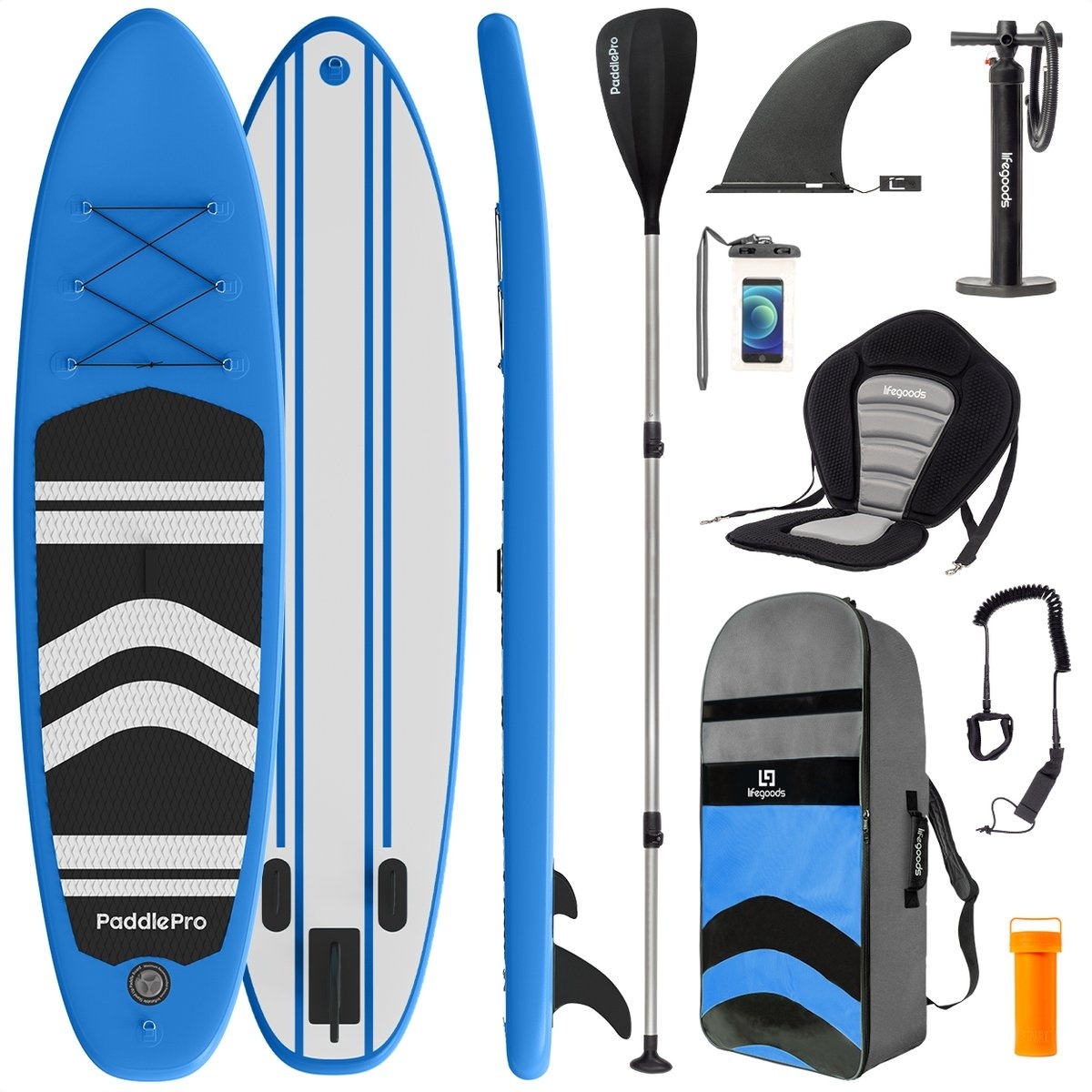 8720195252689 - SUP Board - mit Sitz - Aufblasbares Paddle Board - Komplettset - Max 135KG - 320x81cm - Blau