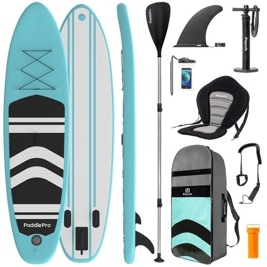 8720195252696 - SUP Board - mit Sitz - Aufblasbares Paddle Board - Komplettset - Max 135KG - 320x81cm - Mintgrün Schwarz