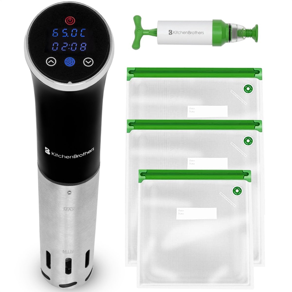 8720195252870 - Sous Vide Stick - Komplettset - mit Kochbuch - bis zu 95°C - 1200W - Schwarz RVS