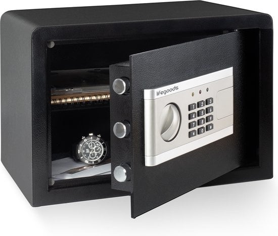 8720195253167 - Elektronischer Safe - Zahlenschloss - Schlüssel - Wandmontage - 43cm Tür - 130dB Alarm - 28L - 30x38x30cm - 10KG - Stahl - Schwarz