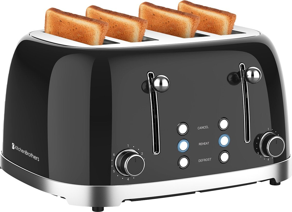 8720195253228 - Retro-Toaster - 6 Heizstufen - 4 extra breite Schlitze - 1630W - Aufwärm- und Auftaufunktion - Schwarz