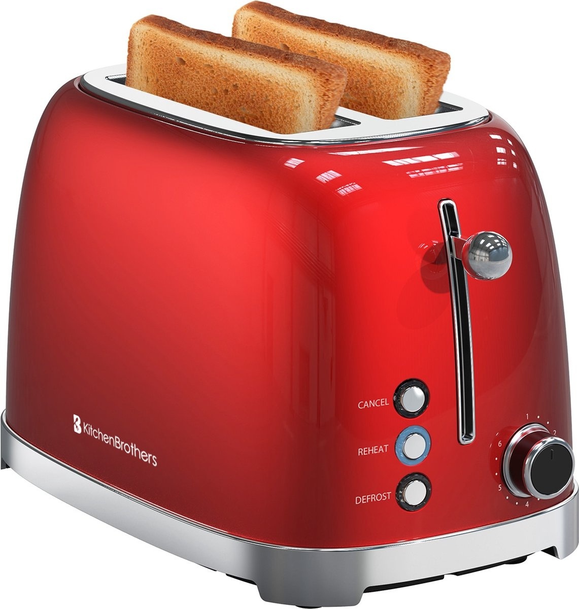 8720195253235 - Retro-Toaster - 6 Heizstufen - 2 extra breite Schlitze - 1630W - Aufwärm- und Auftaufunktion - Rot