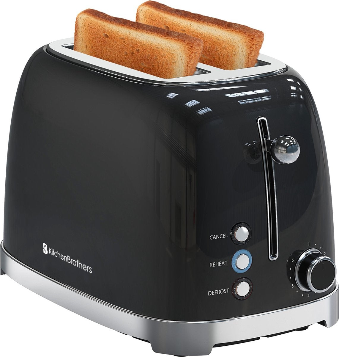 8720195253242 - Retro-Toaster - 6 Heizstufen - 2 extra breite Schlitze - 1630W - Aufwärm- und Auftaufunktion - Schwarz