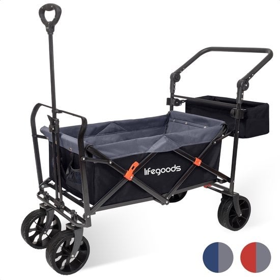 8720195253358 - Bollerwagen - faltbar - bis zu 120kg - 103L - Extra Tragetasche und Schiebestange - waschbares Polyester - 98x45cm - Schwarz Grau