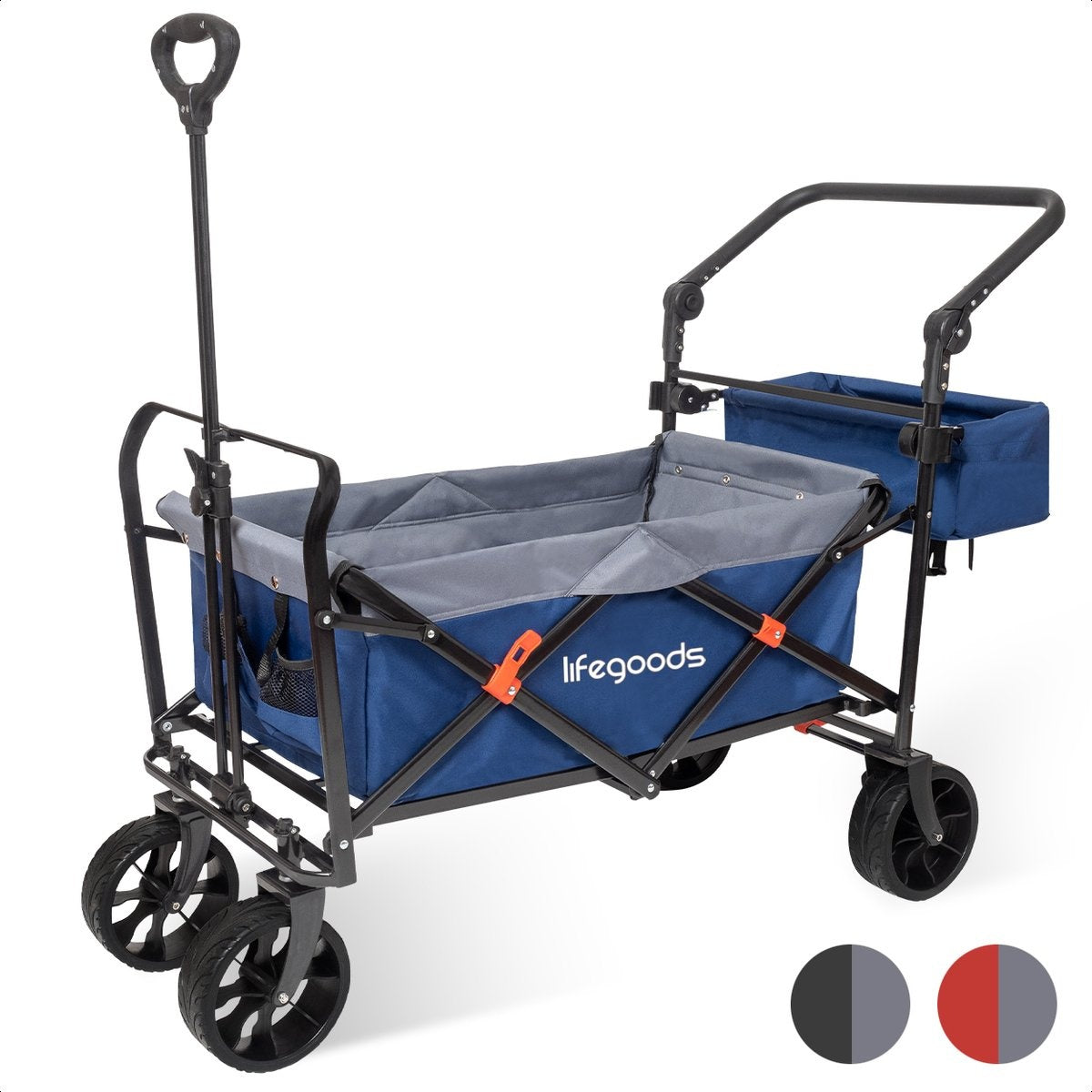 8720195253365 - Bollerwagen - faltbar - bis zu 120kg - 103L - Extra Tragetasche und Schiebestange - waschbares Polyester - 98x45cm - Blau Grau