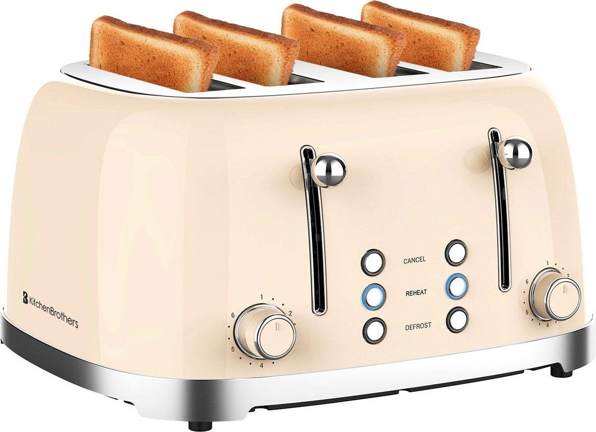 8720195253969 - Retro Toaster - Toaster - 6 Heizstufen - 4 extra breite Schlitze - 1630W - Beige