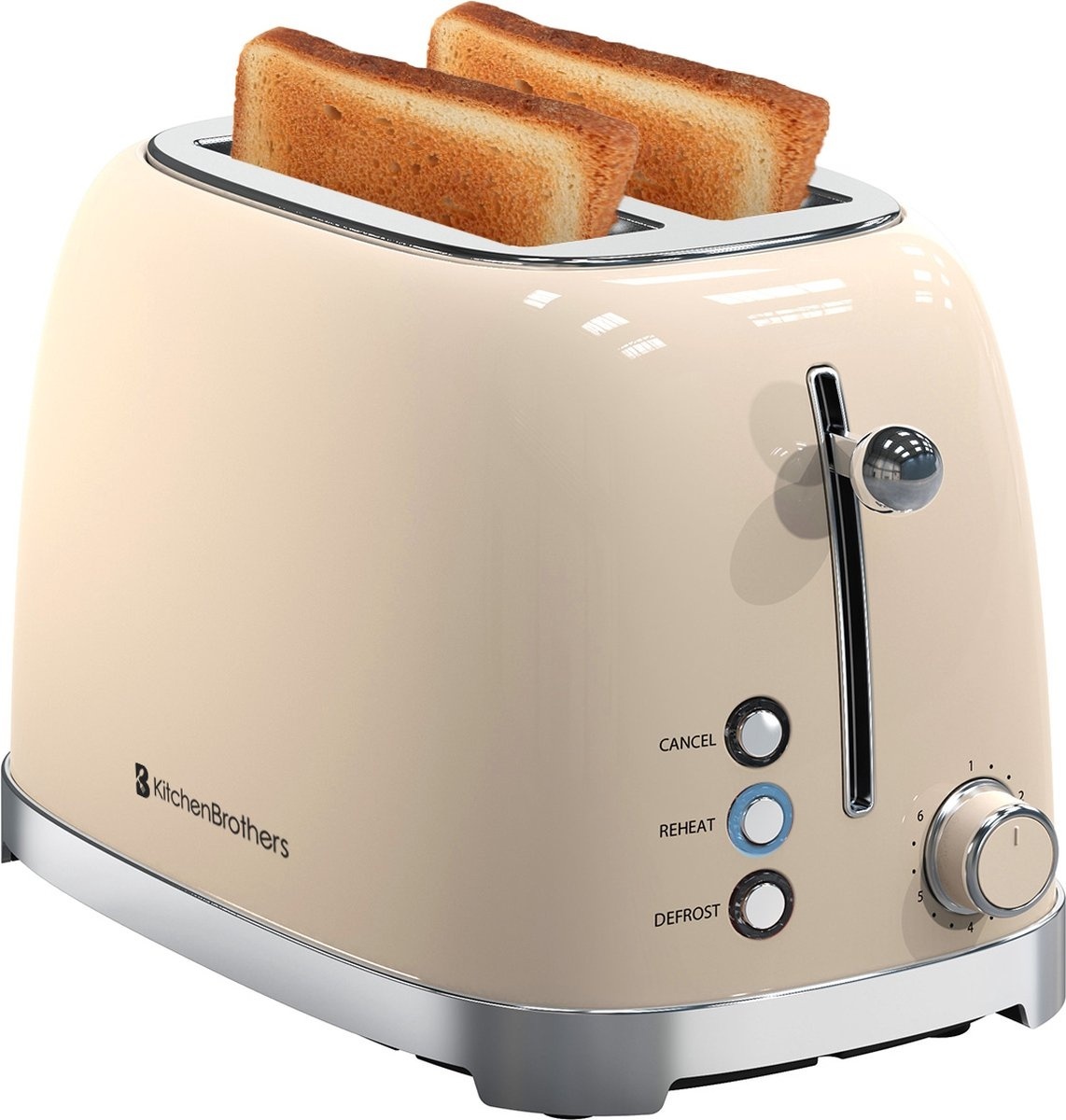 8720195253983 - Retro-Toaster - 6 Heizstufen - 2 extra breite Schlitze - 1630W - Aufwärm- und Auftaufunktion - Beige